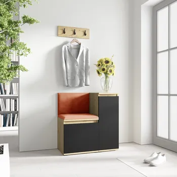 Předsíňová stěna Eka Předsíňová stěna s čalouněnými panely Trinity 30 - Dub Artisan s černou / Okrová 2325