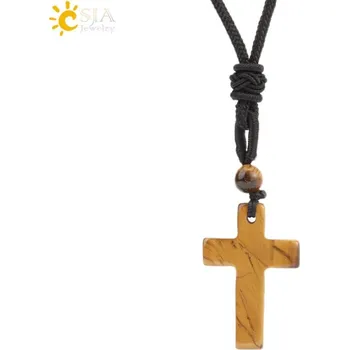 Přívěsek Přívěsek kříž | Minerální náhrdelník, pánský přívěsek - tygří oko