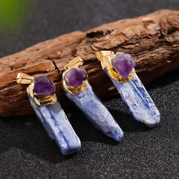 Přívěsek Modrý kyanitový čakrový přívěsek s ametystem | křišťálový přívěsek | reiki šperk - 1ks s ametystem