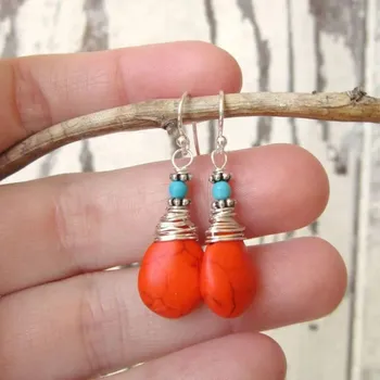 Náušnice Visací náušnice s tyrkysem | visací náušnice, originální šperk - stříbro--A47