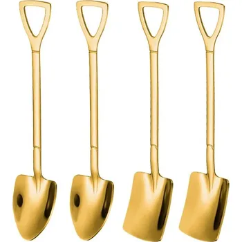 Příbor Stylové nerezové lžičky s motivem lopaty a rýče | servírovací lžíce, kuchyňské náčiní - Zlato 03-4ks