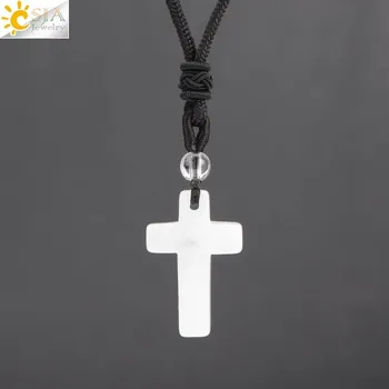 Přívěsek Přívěsek kříž | Minerální náhrdelník, pánský přívěsek - Bílý krystal