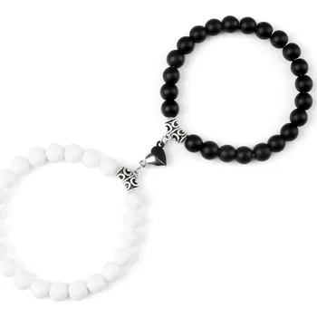 Náramek Partnerské náramky z přírodního kamene | magnetický náramek, náramek lásky - Bílá-matná