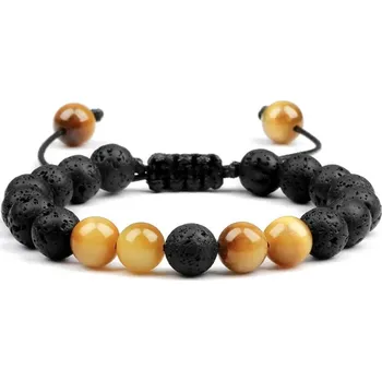 Náramek Náramek z korálků a lávového kamene | energetický náramek, párový náramek - Žluté tygří oko
