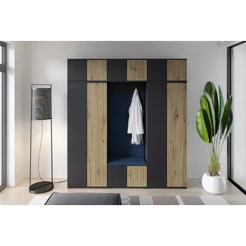 Předsíňová stěna Eka Předsíňová stěna s čalouněnými panely Joey 4 - Černá a Dub Artisan / Tmavá modrá 2331