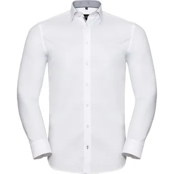 Pánská košile Kontrastní košile s dl. rukávem, vzor rybí kost 964M white-silver-convoy grey XL