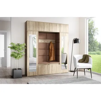 Předsíňová stěna Eka Předsíňová stěna s čalouněnými panely Trinity 32 - Sonoma / Hnědá 2307