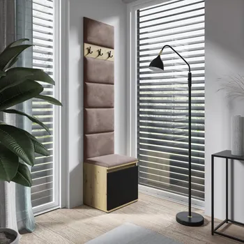 Předsíňová stěna Eka Předsíňová stěna s čalouněnými panely Trinity 7 - Dub Artisan s černou / Světlá hnědá 2306