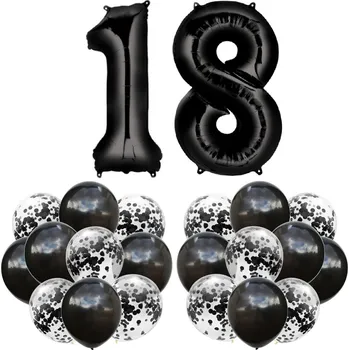 Balónek Sada ČERNÉ BALÓNKY k 18. NAROZENINÁM 100cm konfety