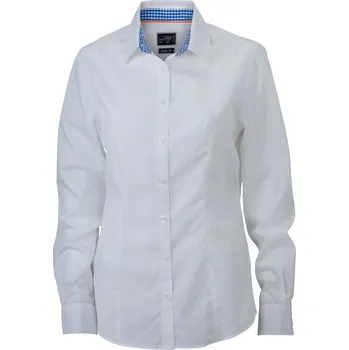 Dámská halenka Popelínová halenka s kostkovanými vsadkami JN 618 white-royal white XS