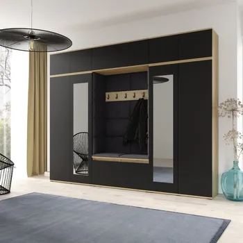 Předsíňová stěna Eka Předsíňová stěna s čalouněnými panely Trinity 17 - Dub Artisan s černou / Černá 2316