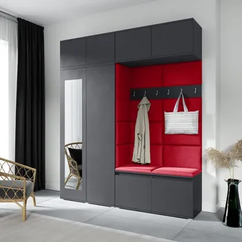 Předsíňová stěna Eka Předsíňová stěna s čalouněnými panely Trinity 16 - Grafit / Rubínová 2324