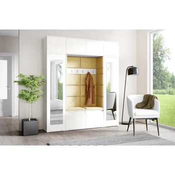 Předsíňová stěna Eka Předsíňová stěna s čalouněnými panely Trinity 32 - Bílá / Žlutá 2318