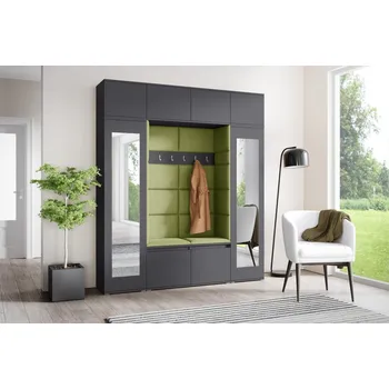 Předsíňová stěna Eka Předsíňová stěna s čalouněnými panely Trinity 32 - Grafit / Olivová 2312