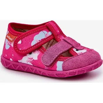 Chlapecké bačkory Boto Dětské pantofle Milami na suchý zip s jednorožci fuchsie Reathiana Milami červená 3263391