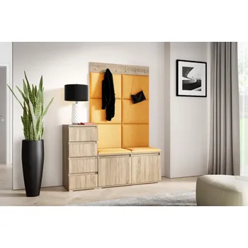 Předsíňová stěna Eka Předsíňová stěna s čalouněnými panely Trinity 34 - Sonoma /Hořčicová 2326