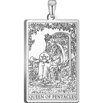Přívěsek Tarot přívěsek pro náhrdelník | ocelový přívěsek, přívěsek s motivem karet - KRÁLOVNA PENTAKLŮ 1