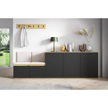 Předsíňová stěna Eka Předsíňová stěna s čalouněnými panely Trinity 35 - Dub Artisan s černou / Krémová bílá 2301