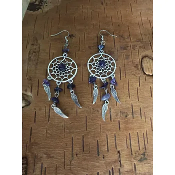 Náušnice Visací náušnice s lapačem snů a minerály | minerální šperky | dámské náušnice - A9