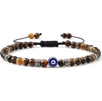 Náramek Náramek z korálků | ochranný náramek, pletený náramek - tygří oko