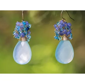 Náušnice Visací náušnice s korálkami a minerály | visací náušnice, luxusní šperk - Zlato ---A18