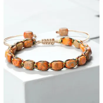 Náramek Přírodní náramek z kamenných korálků | náramek pro ženy | náramek pro muže - pomerančový