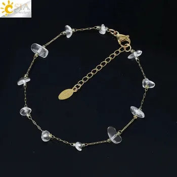 Náramek Jemný dámský náramek s přírodními kameny | elegantní náramek, ocelový náramek - Čirý krystal 2