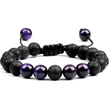 Náramek Náramek z korálků a lávového kamene | energetický náramek, párový náramek - Fialové tygří oko-200003764