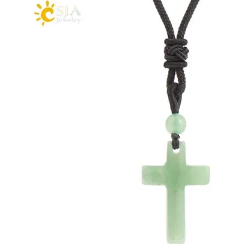 Přívěsek Přívěsek kříž | Minerální náhrdelník, pánský přívěsek - Zelený avanturín