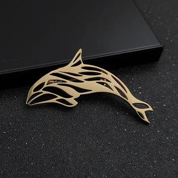 Brož Pánská brož delfín z nerezové oceli | Luxusní spona - Zlatý