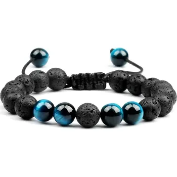 Náramek Náramek z korálků a lávového kamene | energetický náramek, párový náramek - Modré tygří oko