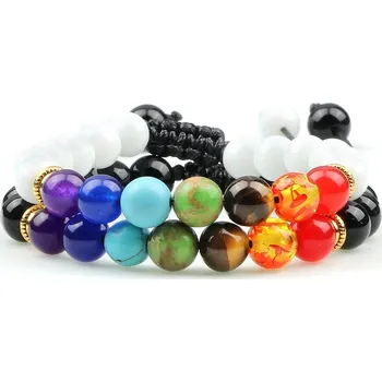 Náramek 2 ks Čakrový náramek s přírodními korálky | párové náramky, korálkové šperky - Bílý porcelán