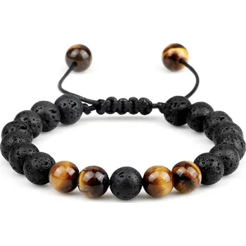 Náramek Náramek z korálků a lávového kamene | energetický náramek, párový náramek - Hnědé tygří oko