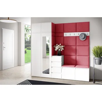 Předsíňová stěna Eka Předsíňová stěna s čalouněnými panely Trinity 33 - Bílá / Červená 2309