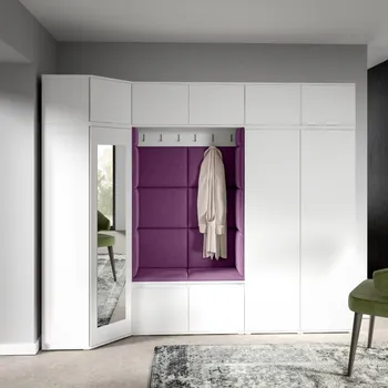 Předsíňová stěna Eka Předsíňová stěna s čalouněnými panely Trinity 39 - Bílá / Fialová 2311