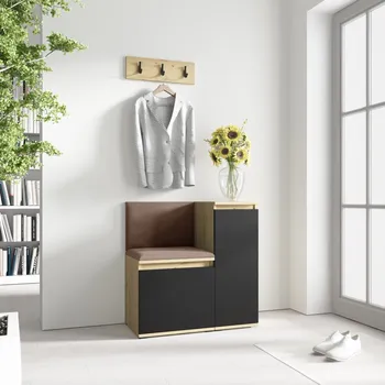 Předsíňová stěna Eka Předsíňová stěna s čalouněnými panely Trinity 30 - Dub Artisan s černou / Hnědá 2307