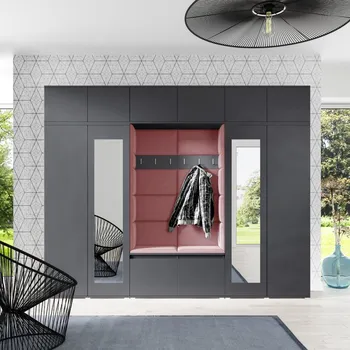 Předsíňová stěna Eka Předsíňová stěna s čalouněnými panely Trinity 17 - Grafit / Tmavá růžová 2323