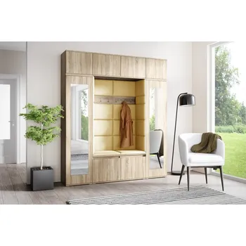 Předsíňová stěna Eka Předsíňová stěna s čalouněnými panely Trinity 32 - Sonoma / Žlutá 2318