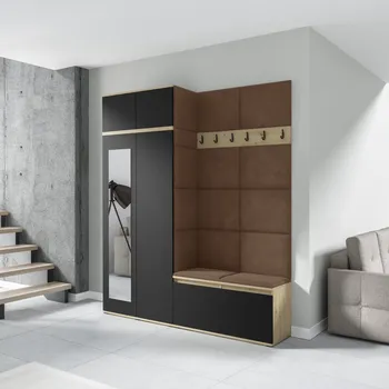 Předsíňová stěna Eka Předsíňová stěna s čalouněnými panely Trinity 19 - Dub Artisan s černou / Hnědá 2307