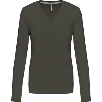 Dámské tričko Dámské tričko s výstřihem do V, dlouhý rukáv K 382 dark khaki M