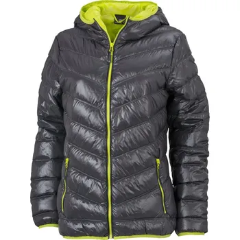 Lehká dámská péřová bunda s kapucí JN 1059 carbon-acid yellow L