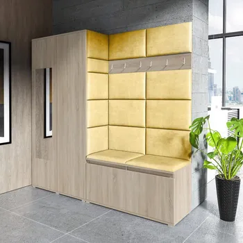 Předsíňová stěna Eka Předsíňová stěna s čalouněnými panely Trinity 8 - Sonoma / Žlutá 2318