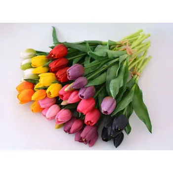 umělá květina Umělá kytice - Tulipány 5 ks - TMAVĚ RŮŽOVÉ