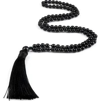 Náhrdelník Mala náhrdelník s přírodním kamenem | buddhistické korále, meditační korále - Světle černá