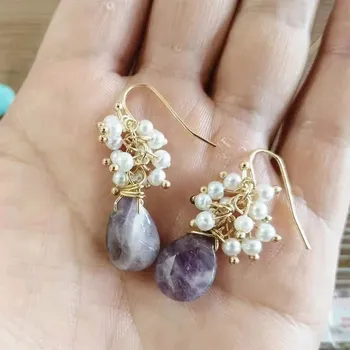 Náušnice Jemné visací náušnice s perličkami | perlové náušnice, luxusní šperk - zlato - A56