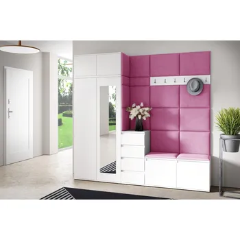 Předsíňová stěna Eka Předsíňová stěna s čalouněnými panely Trinity 33 - Bílá / Růžová 2310