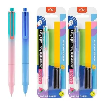 EASY GRADUS Automatické gumovací plnící pero s bombičkami, 0,38 mm, 12 ks v balení, modré-růžové