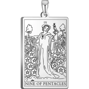 Přívěsek Tarot přívěsek pro náhrdelník | ocelový přívěsek, přívěsek s motivem karet - DEVĚT PENTAKLŮ 1
