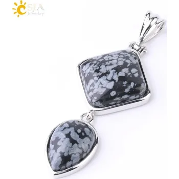 Přívěsek Přívěsek z přírodního kamene ve tvaru kapky | dámský přívěsek, krystal náhrdelník - Sněhová vločka kámen