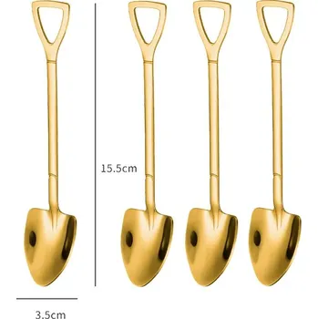 Příbor Stylové nerezové lžičky s motivem lopaty a rýče | servírovací lžíce, kuchyňské náčiní - Zlato 01-4ks